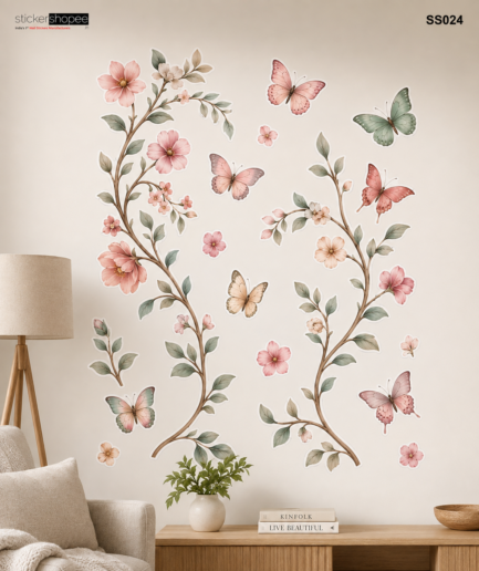 Floral Vine / Butterfly Wall Sticker – SS024