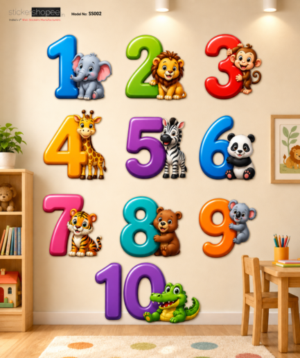 1 to 10 Numbers & Animals Wall Sticker – SS002