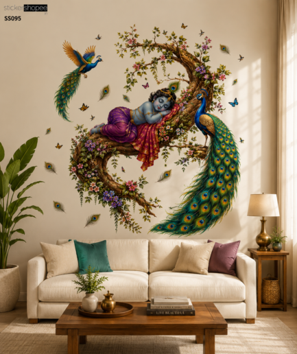 Radha Krishna & Peacock Tree Wall Sticker – SS095