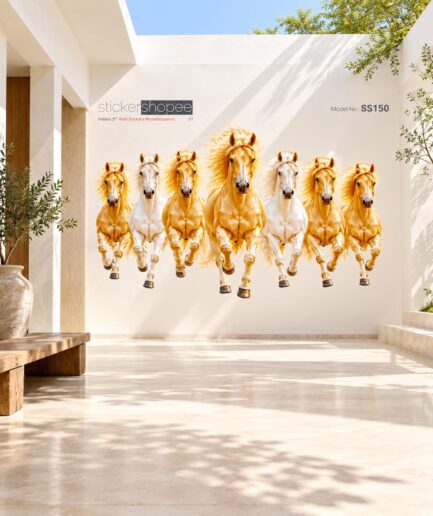 Golden 7 Running Horses Wall Sticker – Vastu Horse Wall Decor – SS150