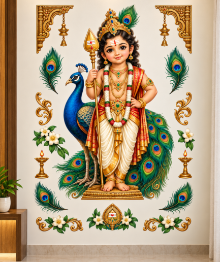 Lord Murugan with Peacock Wall Sticker – SS115