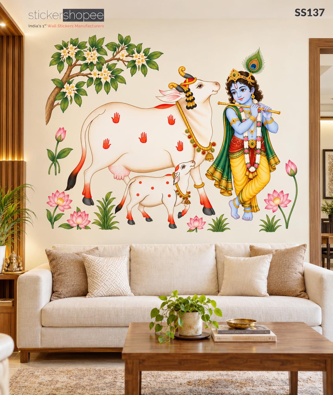 Pichwai Cow & Krishna Wall Sticker – SS137 (1)