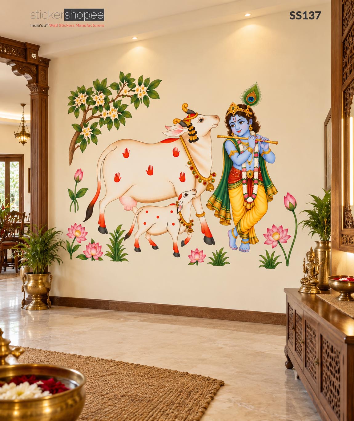 Pichwai Cow & Krishna Wall Sticker – SS137 (2)