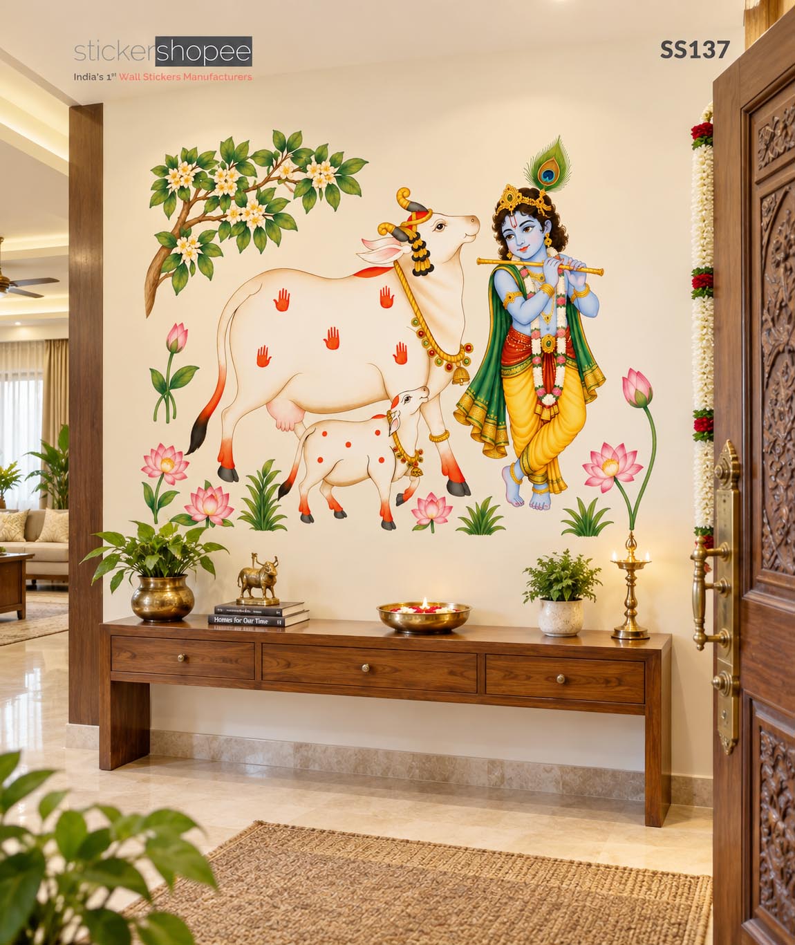 Pichwai Cow & Krishna Wall Sticker – SS137 (3)