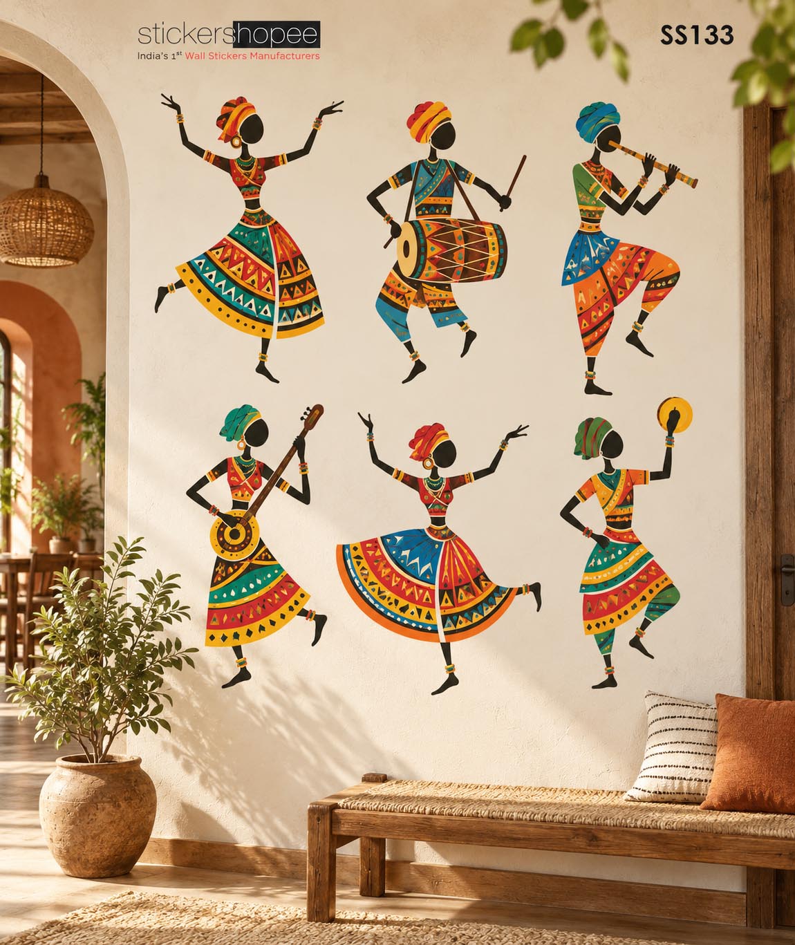 Warli Tribal Art Wall Sticker (3)