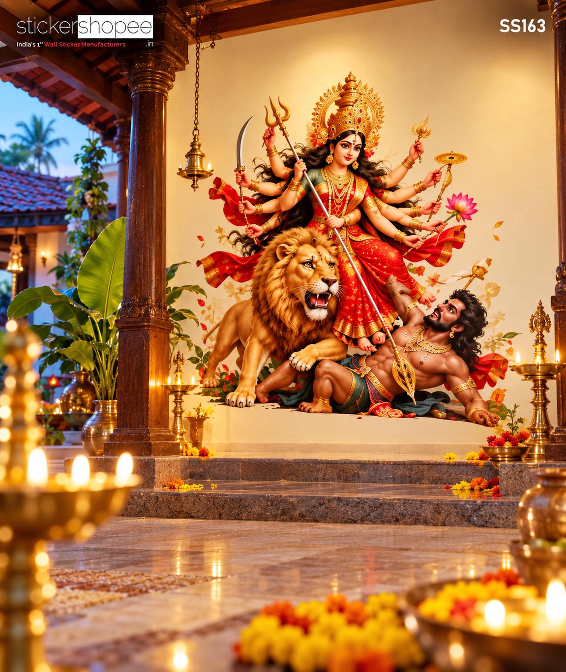 Maa Durga Mahishasura Mardini Wall Sticker (2)