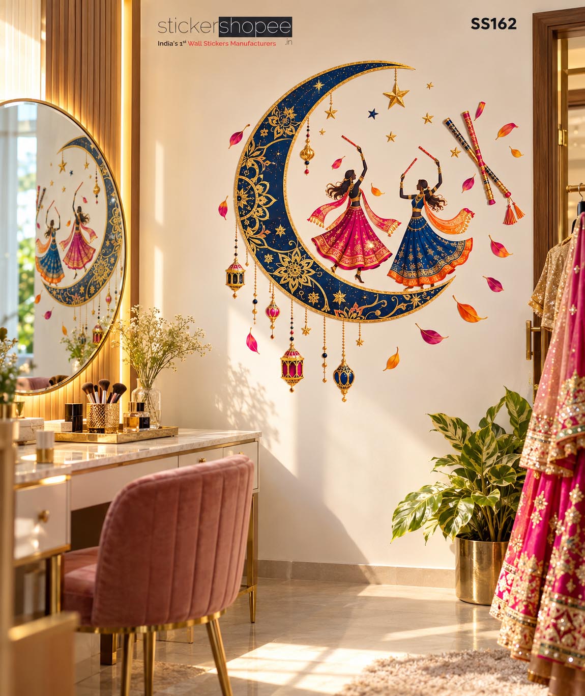 Navarathiri Dandiya Moon Wall Sticker (1)