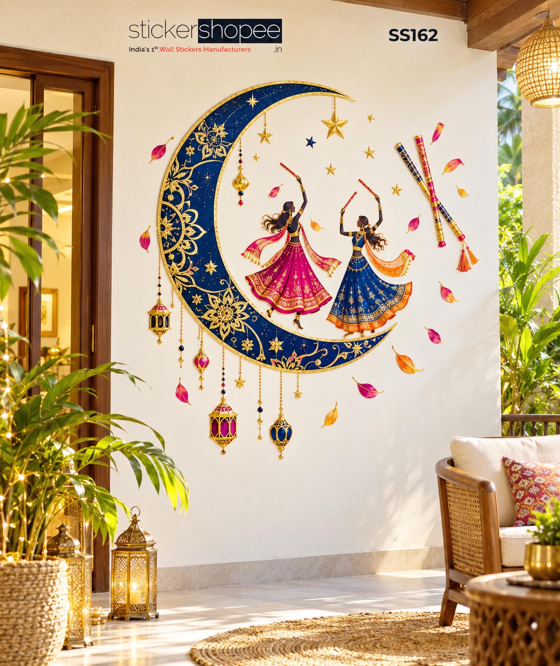 Navarathiri Dandiya Moon Wall Sticker (2)