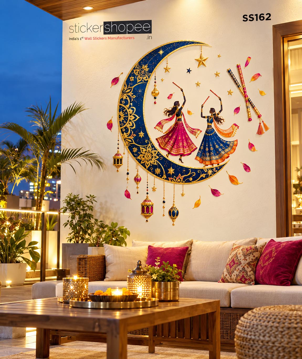 Navarathiri Dandiya Moon Wall Sticker (4)