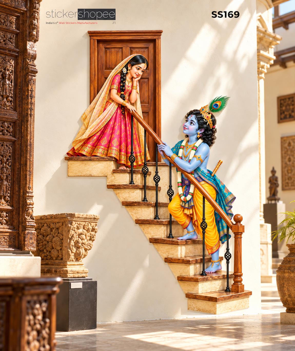 Radha Krishna Staircase Wall Sticker (1)