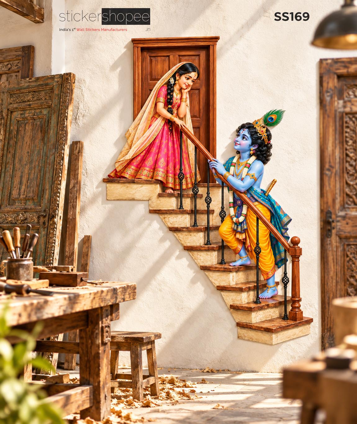 Radha Krishna Staircase Wall Sticker (2)