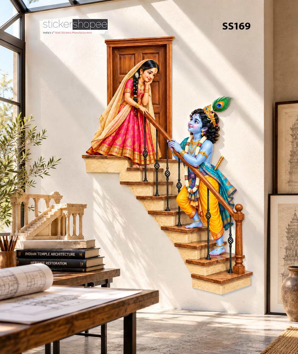 Radha Krishna Staircase Wall Sticker (3)