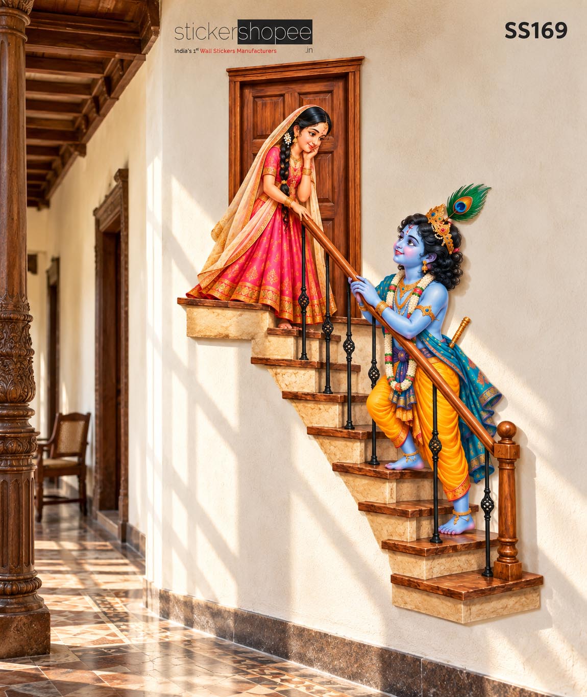 Radha Krishna Staircase Wall Sticker (5)