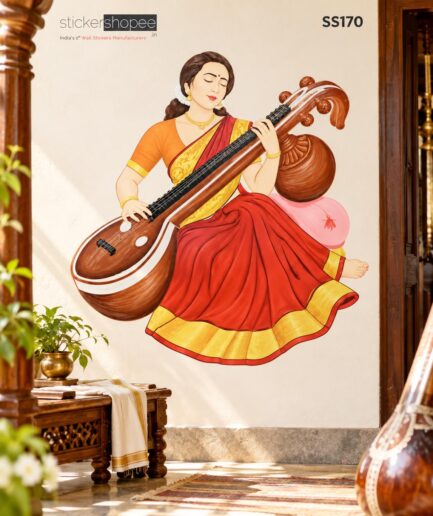 Goddess Saraswati with Veena Wall Sticker – SS170